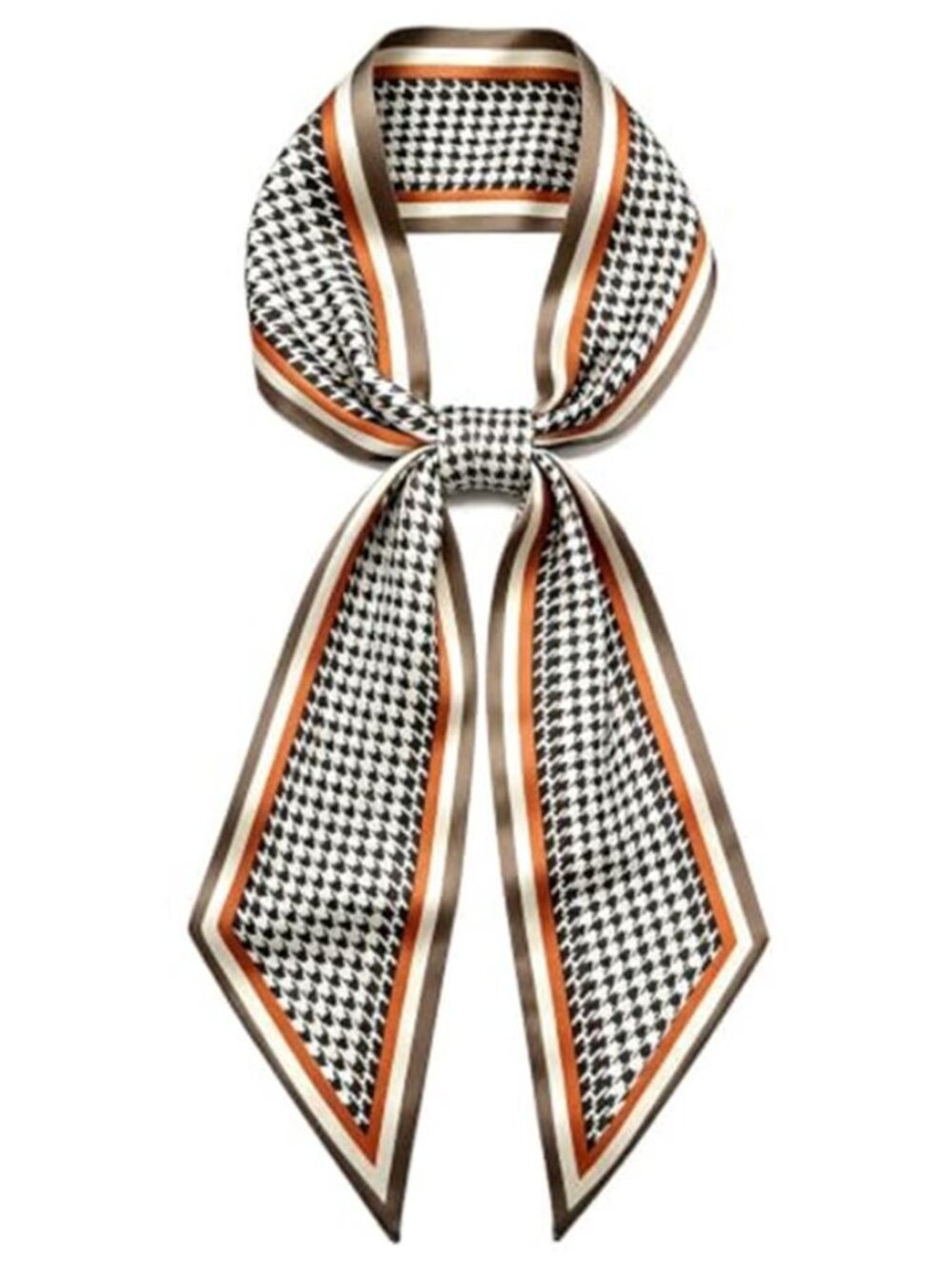 Khaki Houndstooth Long Skinny Scarf Polyester Silk Feel Hair Purse Scarf 59" x 5